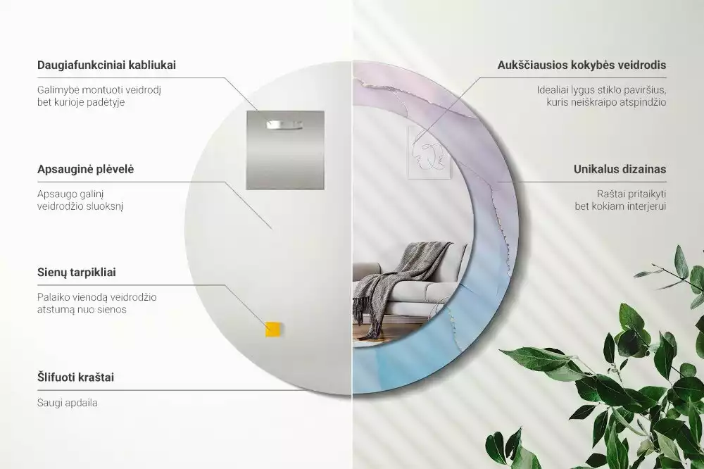 Miroir rond avec décoration Style marbré