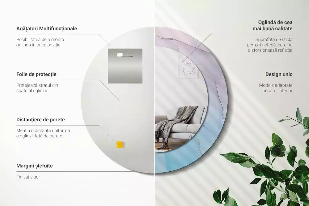 Miroir rond avec décoration Style marbré