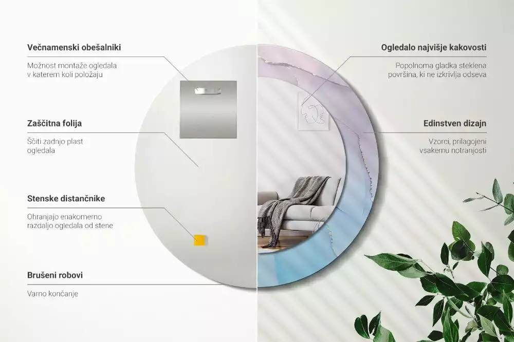 Miroir rond avec décoration Style marbré