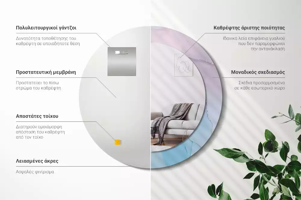 Miroir rond avec décoration Style marbré