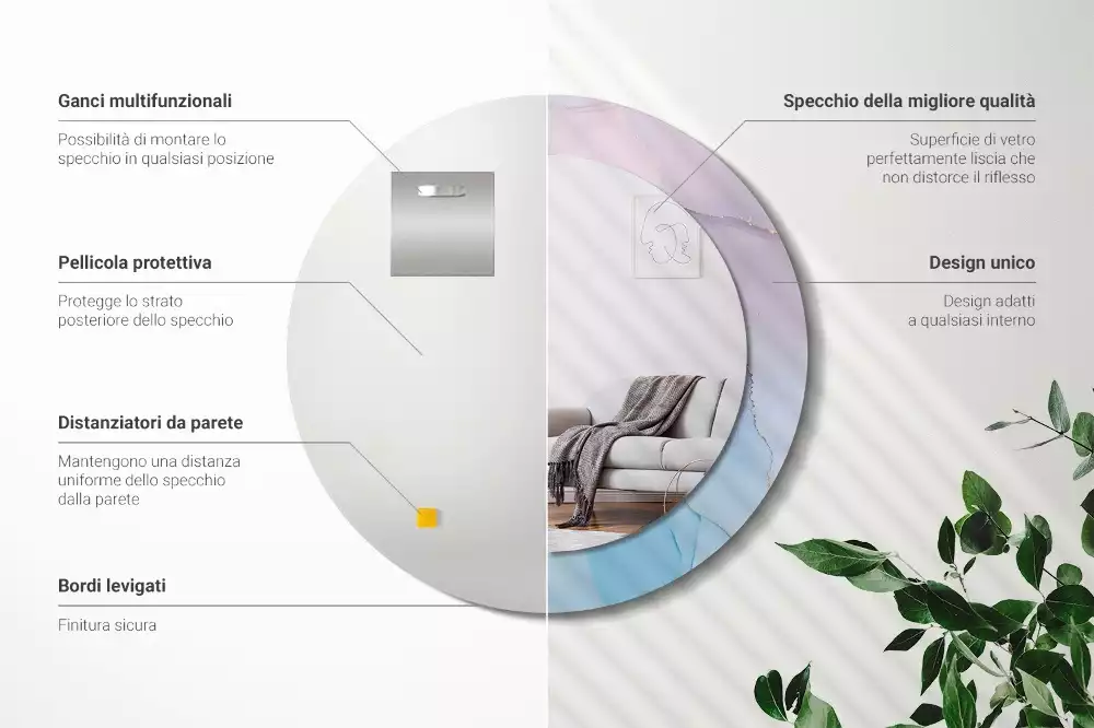 Miroir rond avec décoration Style marbré