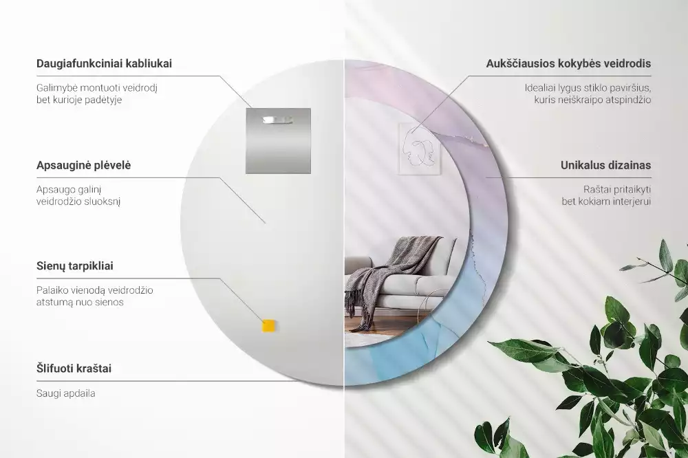 Miroir rond avec décoration Style marbré