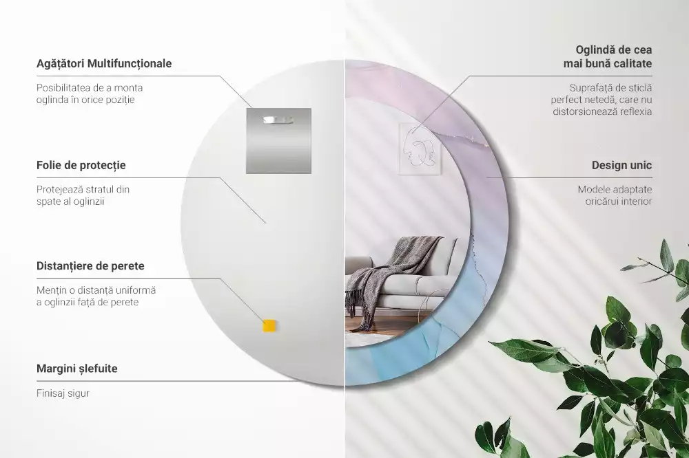 Miroir rond avec décoration Style marbré