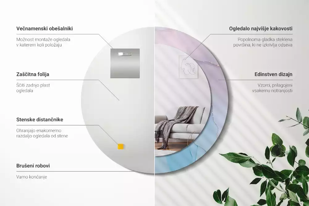 Miroir rond avec décoration Style marbré