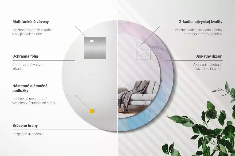 Miroir rond avec décoration Style marbré