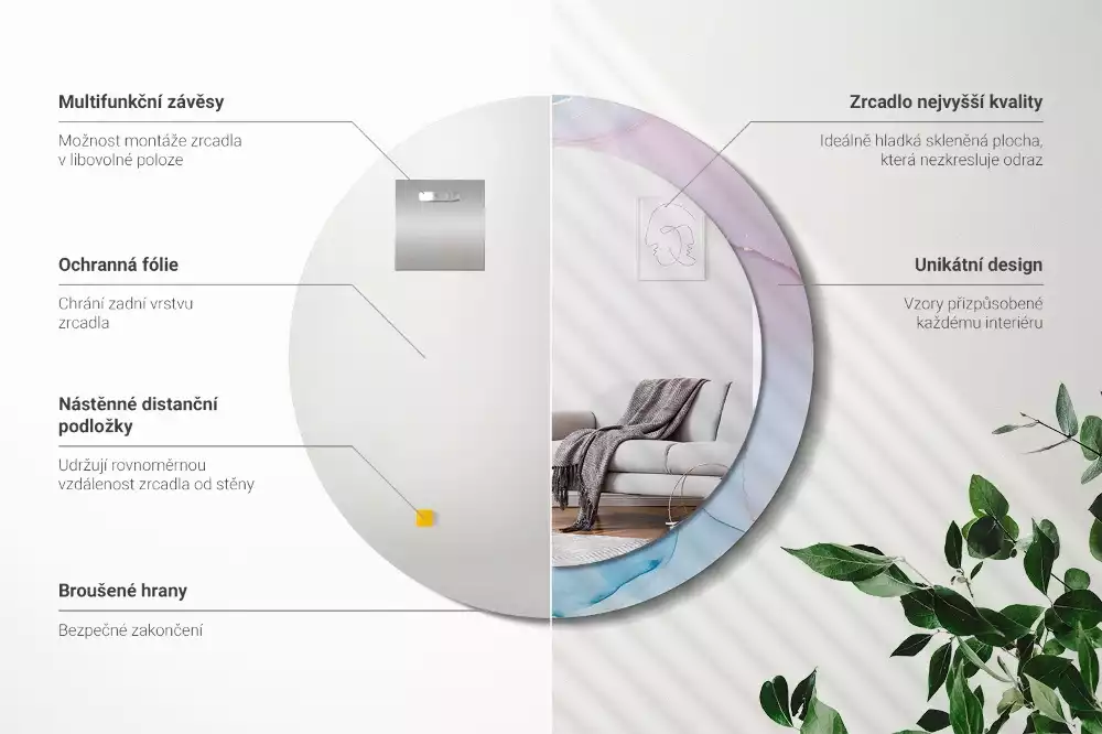 Miroir rond avec décoration Style marbré