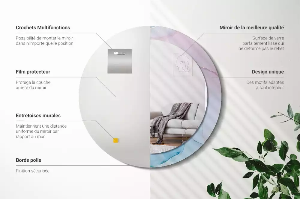 Miroir rond avec décoration Style marbré