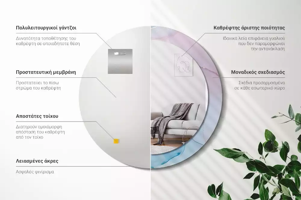 Miroir rond avec décoration Style marbré