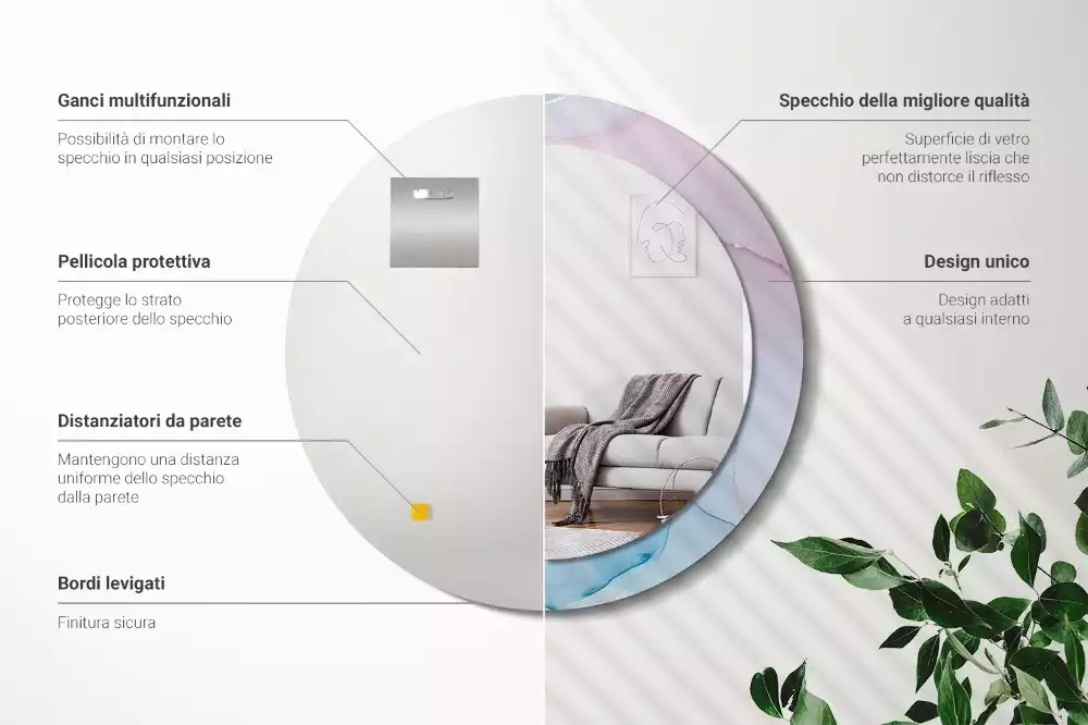 Miroir rond avec décoration Style marbré