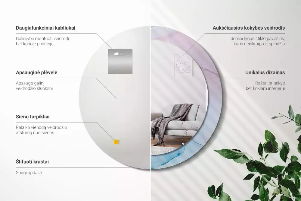 Miroir rond avec décoration Style marbré