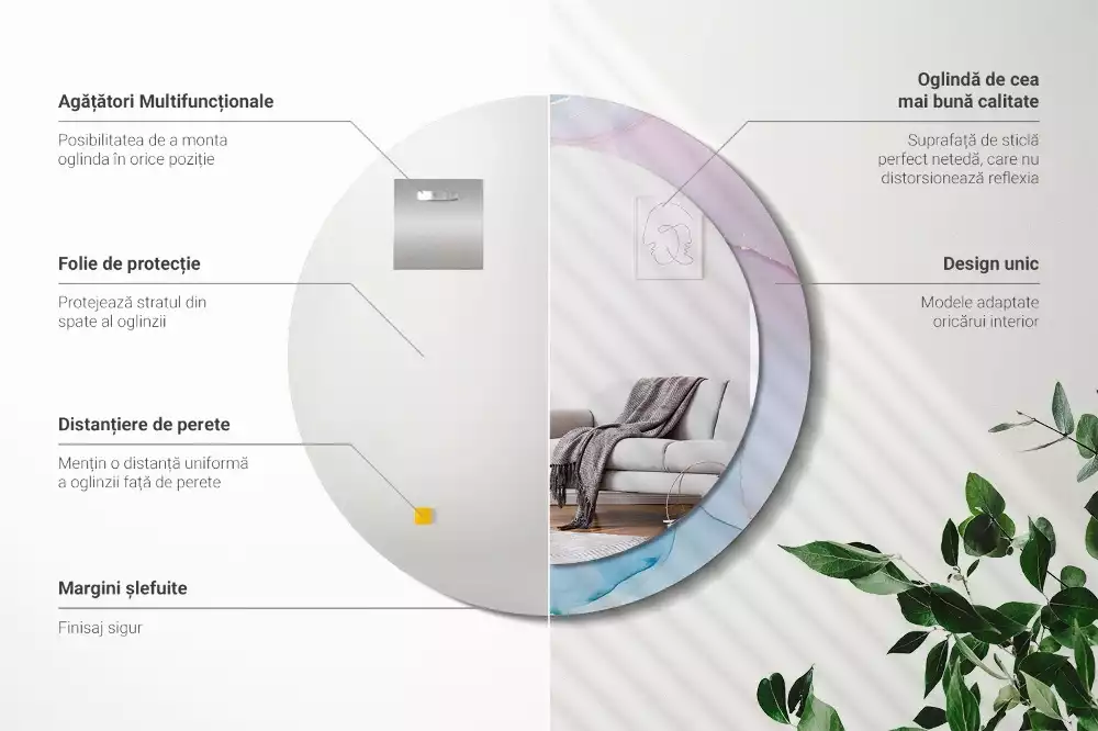 Miroir rond avec décoration Style marbré