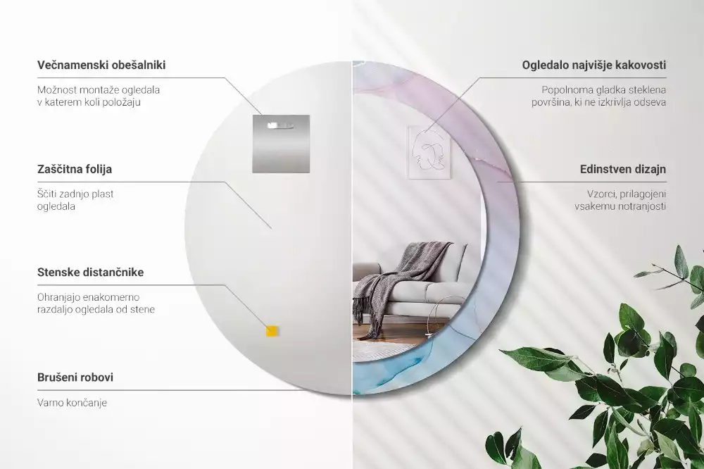 Miroir rond avec décoration Style marbré