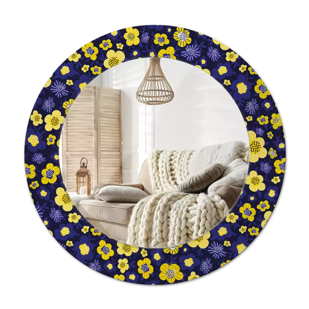 Miroir rond cadre avec impression Petites fleurs
