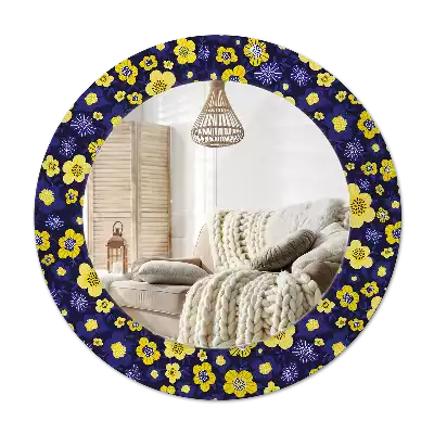 Miroir rond cadre avec impression Petites fleurs