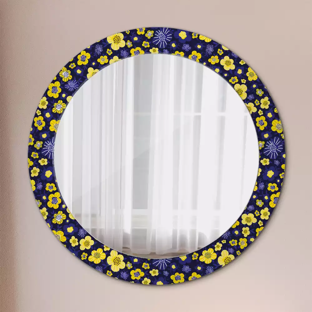 Miroir rond cadre avec impression Petites fleurs