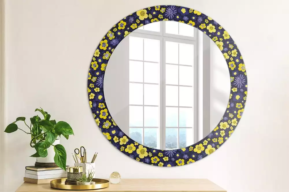 Miroir rond cadre avec impression Petites fleurs