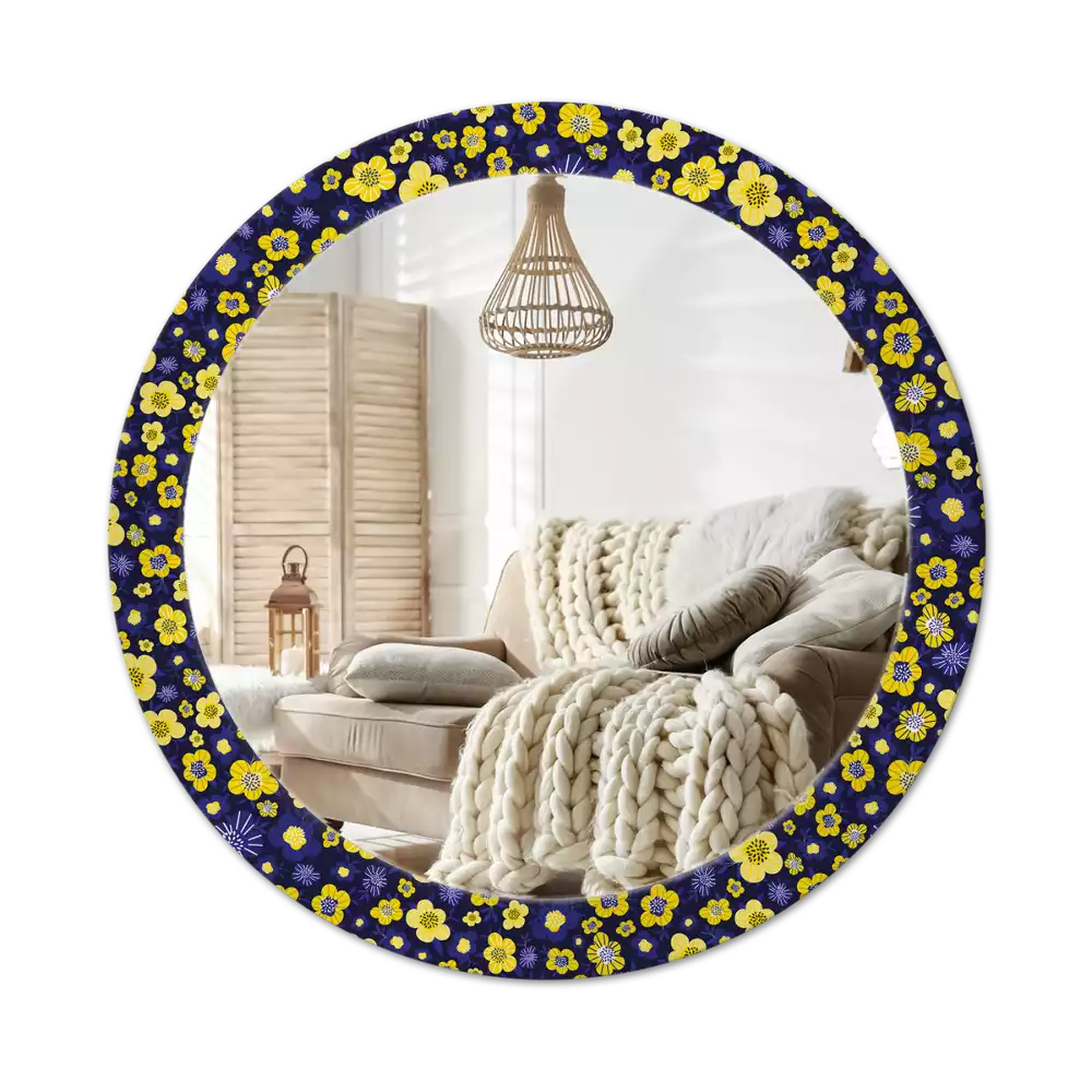 Miroir rond cadre avec impression Petites fleurs