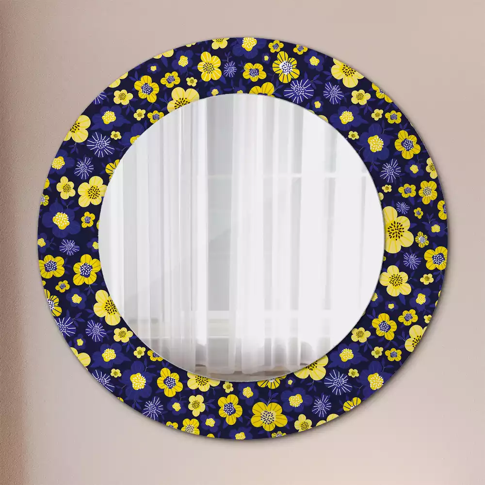 Miroir rond cadre avec impression Petites fleurs