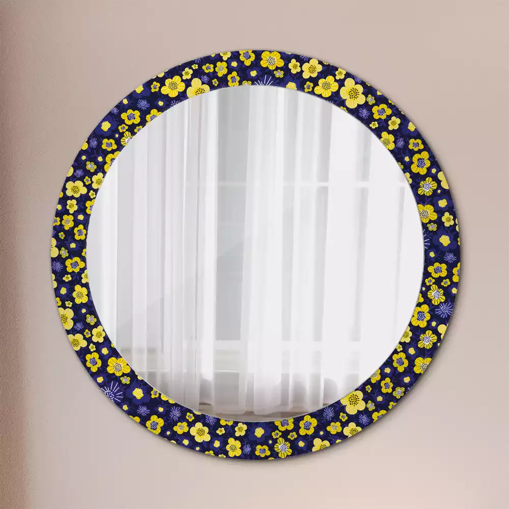 Miroir rond cadre avec impression Petites fleurs