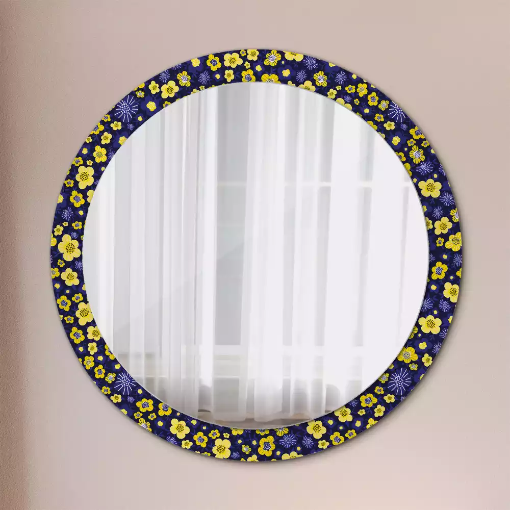 Miroir rond cadre avec impression Petites fleurs