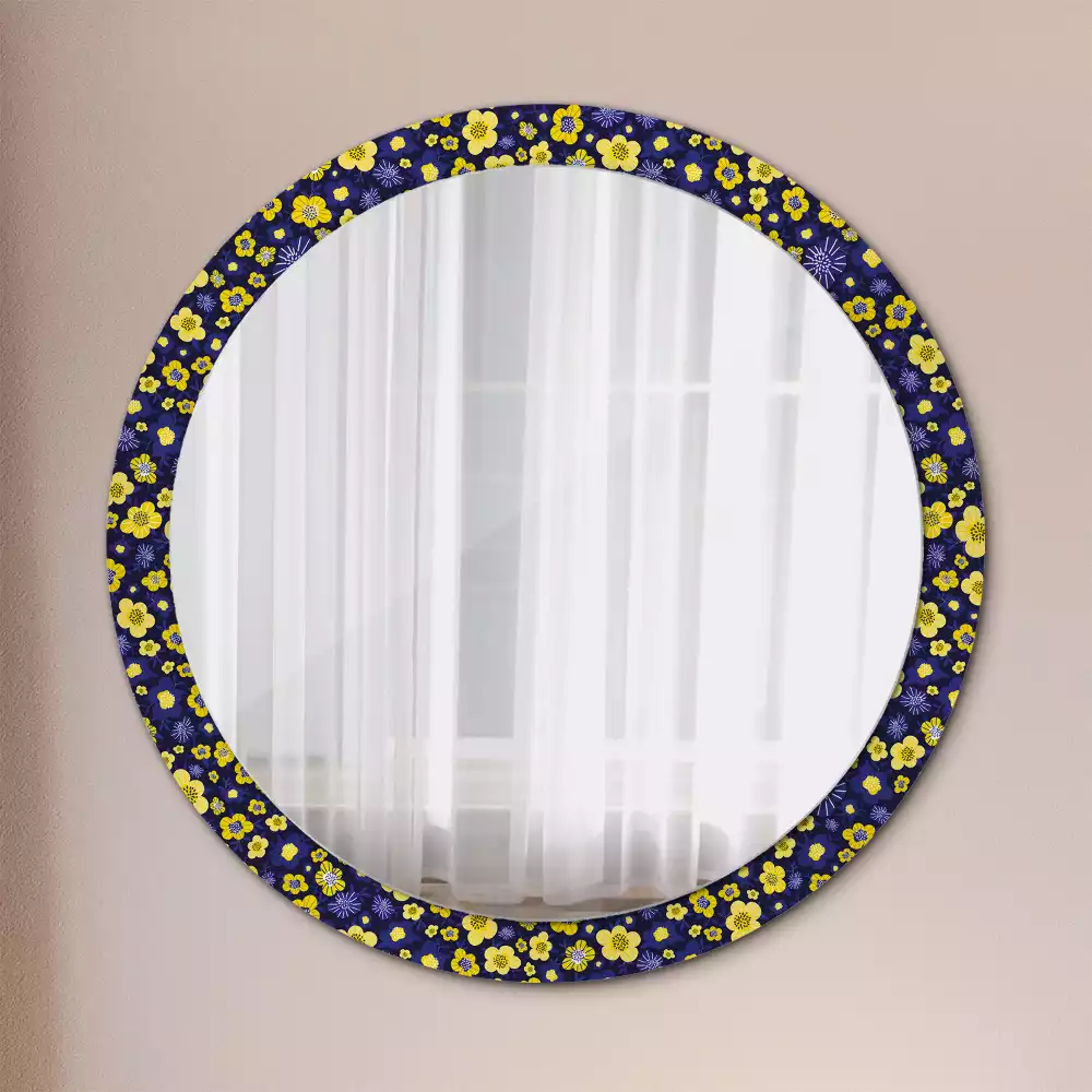 Miroir rond cadre avec impression Petites fleurs