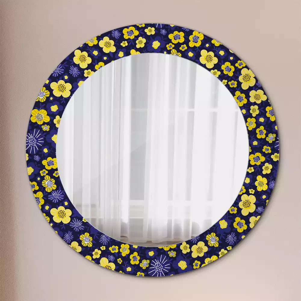 Miroir rond cadre avec impression Petites fleurs