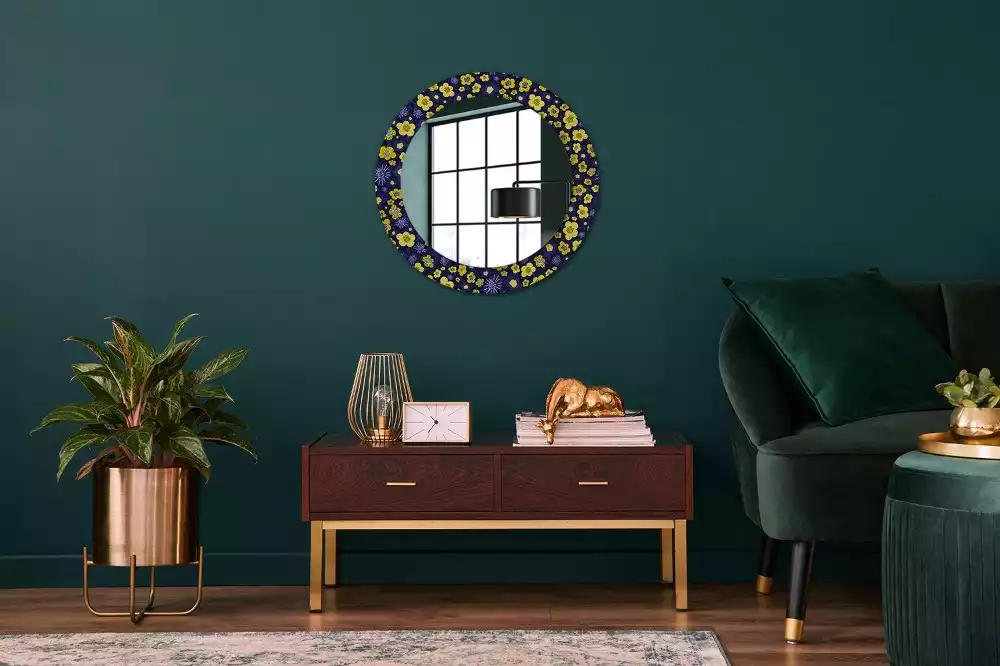 Miroir rond cadre avec impression Petites fleurs