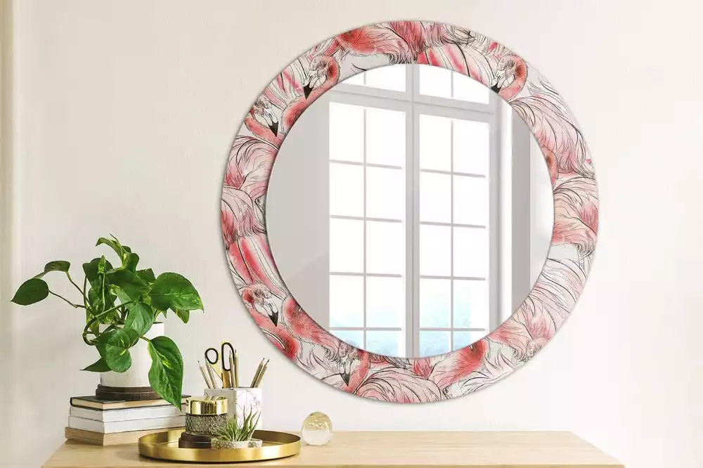 Miroir rond imprimé Flamants roses
