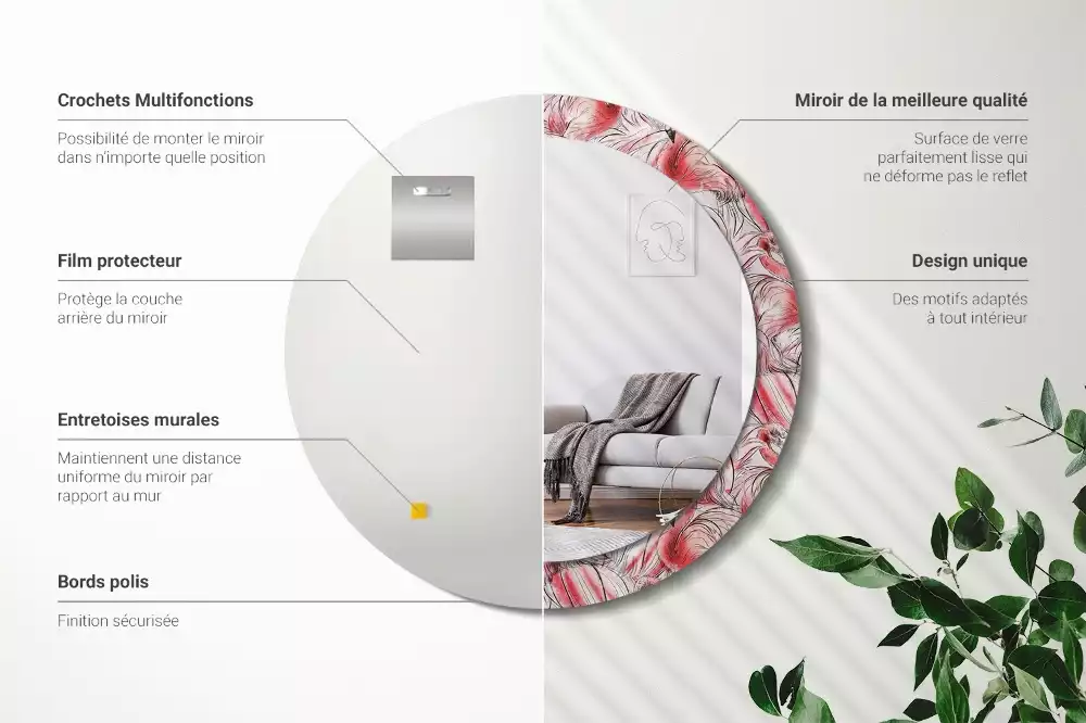 Miroir rond imprimé Flamants roses