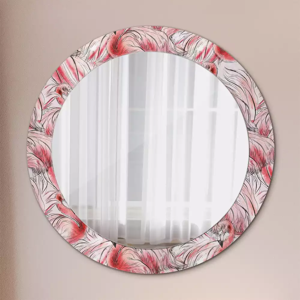 Miroir rond imprimé Flamants roses