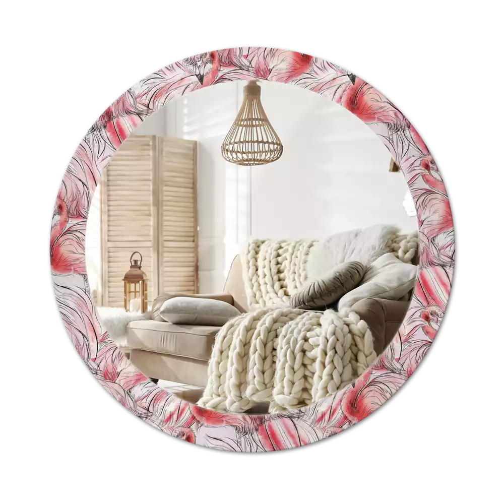 Miroir rond imprimé Flamants roses