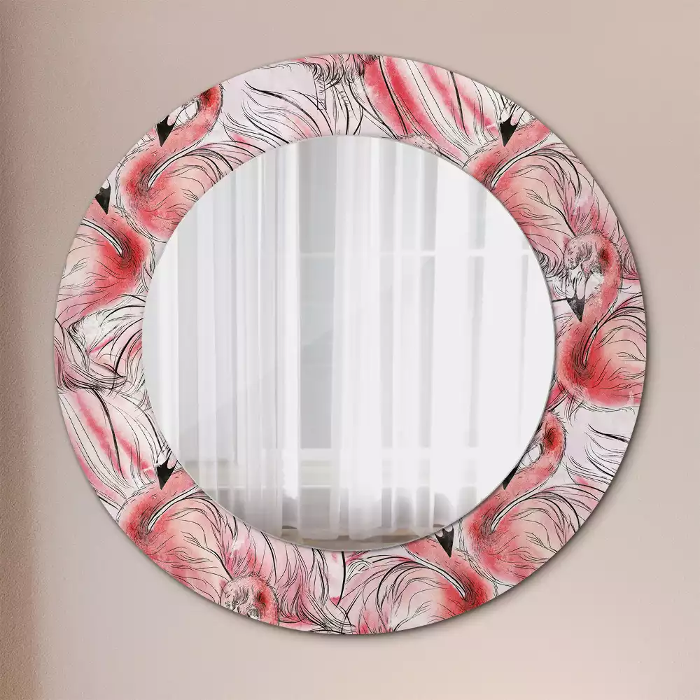 Miroir rond imprimé Flamants roses