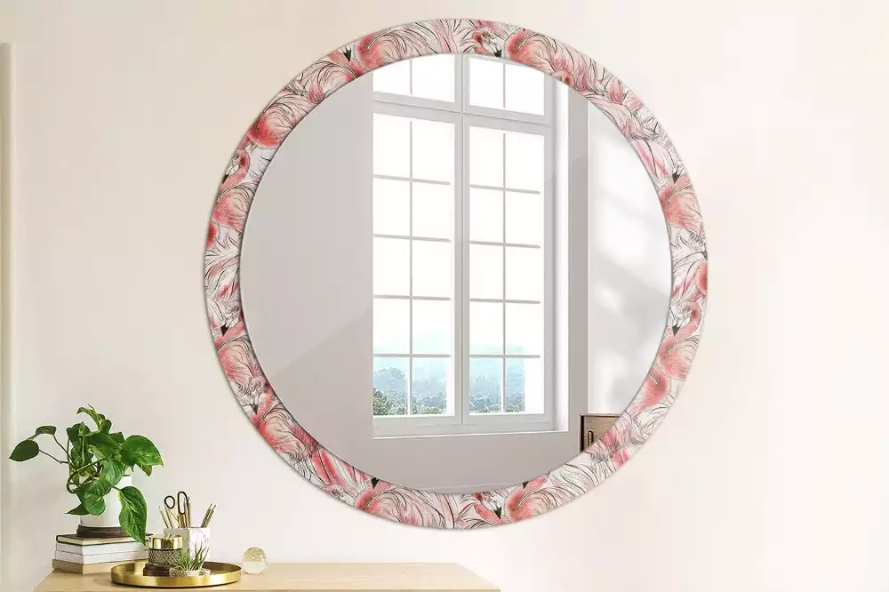 Miroir rond imprimé Flamants roses