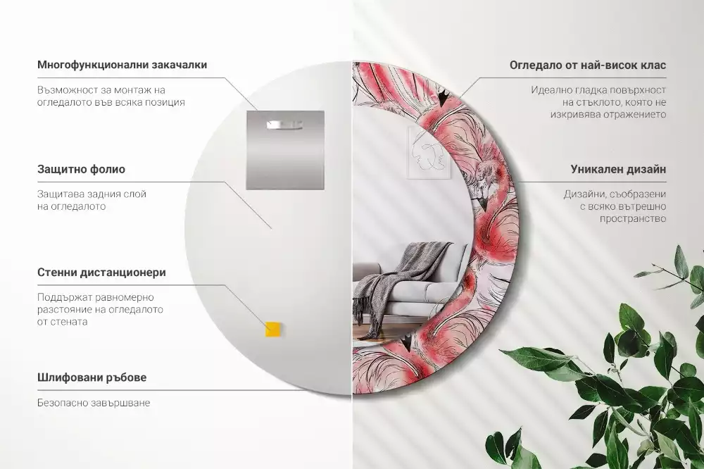 Miroir rond imprimé Flamants roses