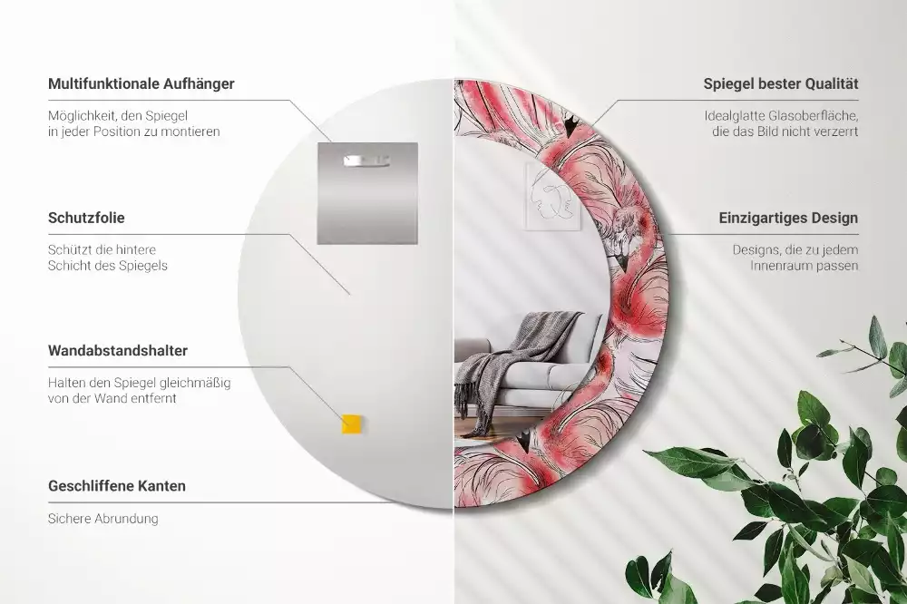 Miroir rond imprimé Flamants roses