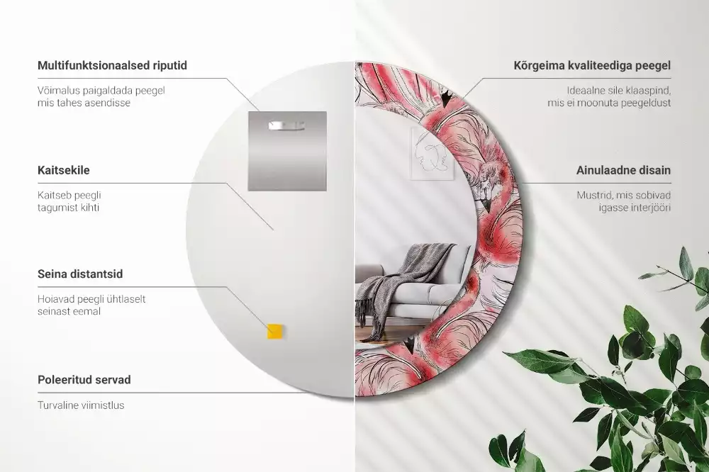 Miroir rond imprimé Flamants roses