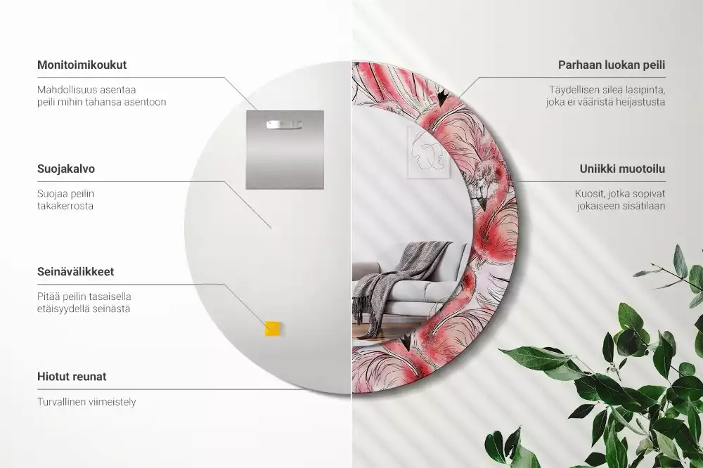 Miroir rond imprimé Flamants roses