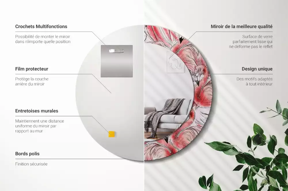 Miroir rond imprimé Flamants roses