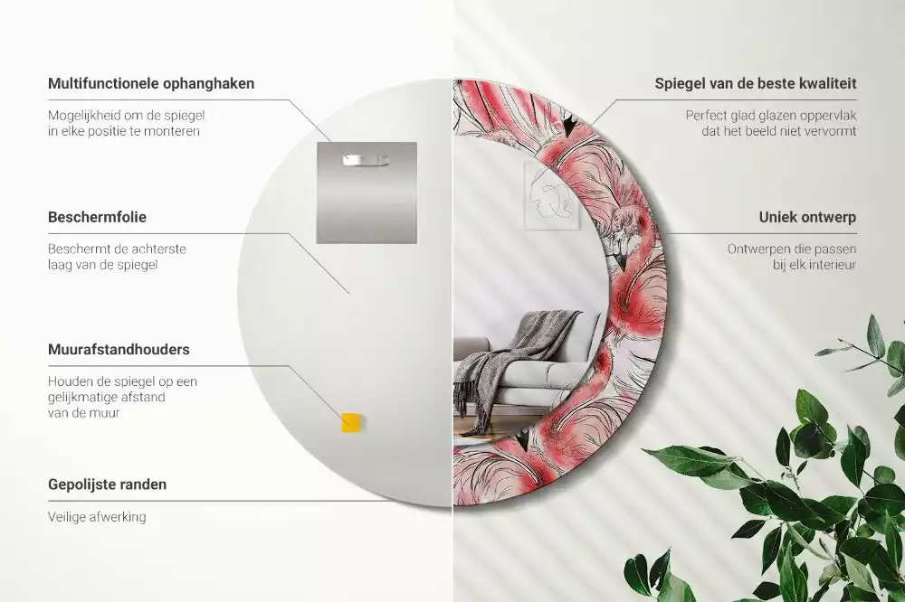 Miroir rond imprimé Flamants roses