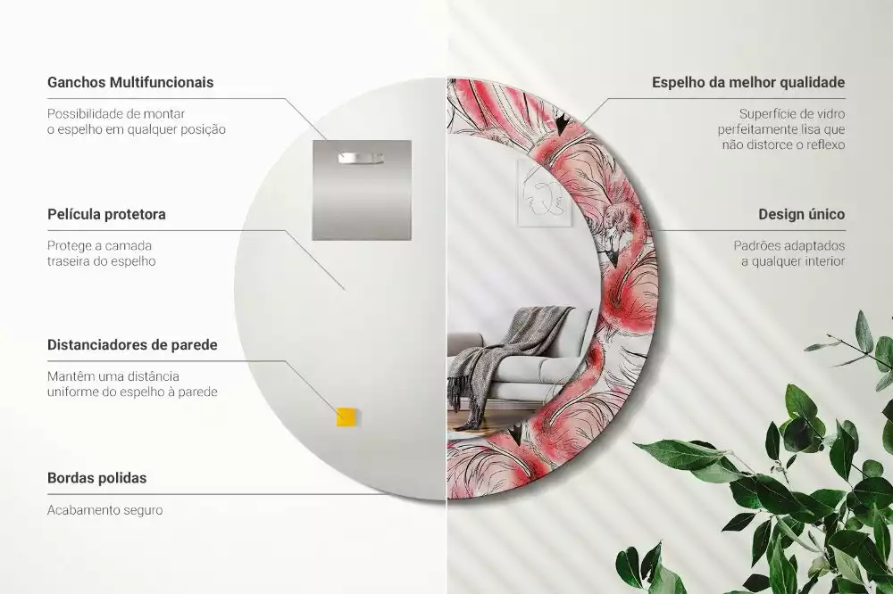 Miroir rond imprimé Flamants roses