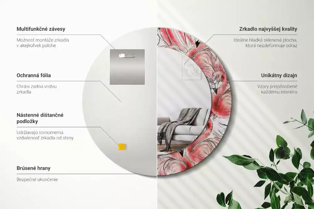 Miroir rond imprimé Flamants roses