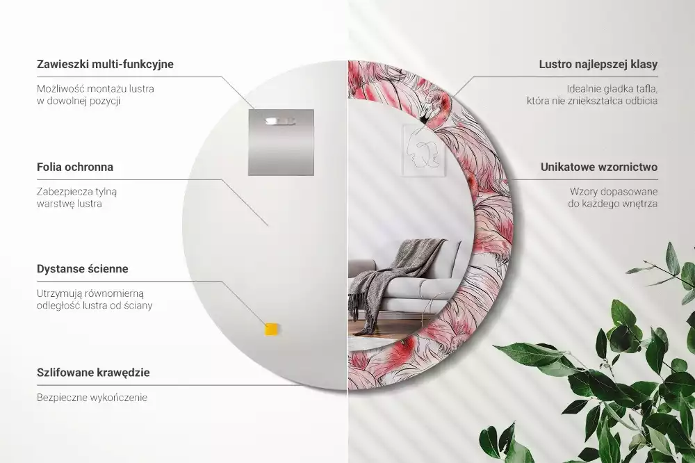 Miroir rond imprimé Flamants roses