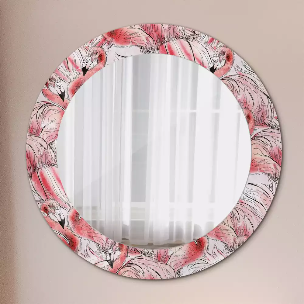 Miroir rond imprimé Flamants roses