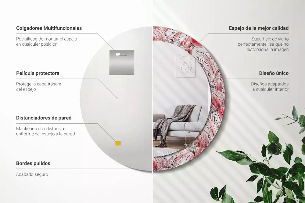 Miroir rond imprimé Flamants roses