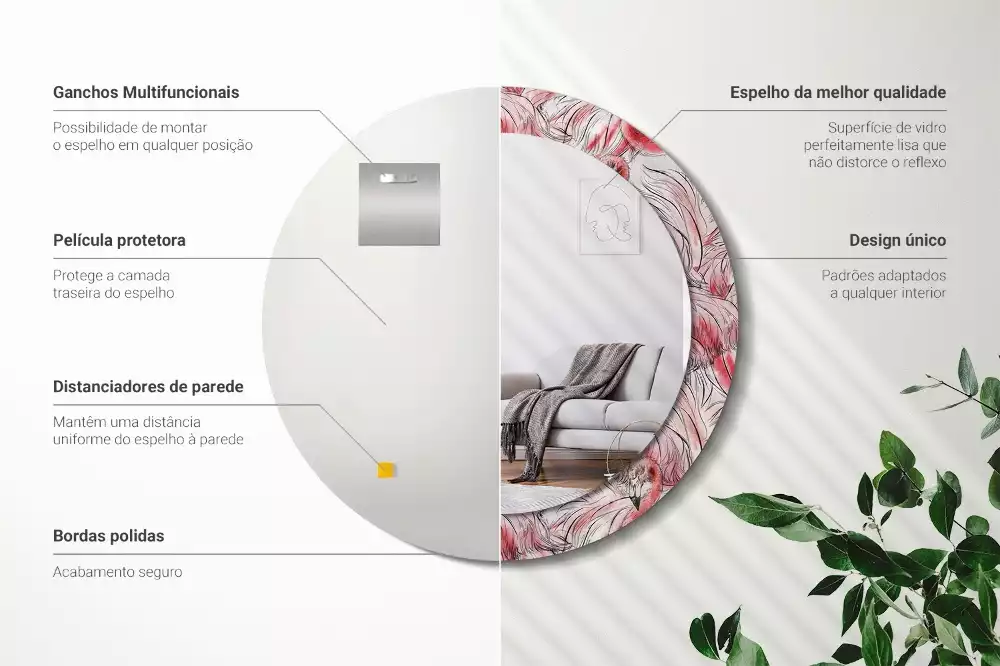 Miroir rond imprimé Flamants roses