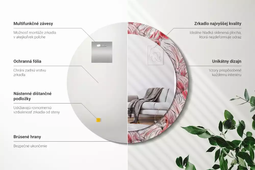 Miroir rond imprimé Flamants roses