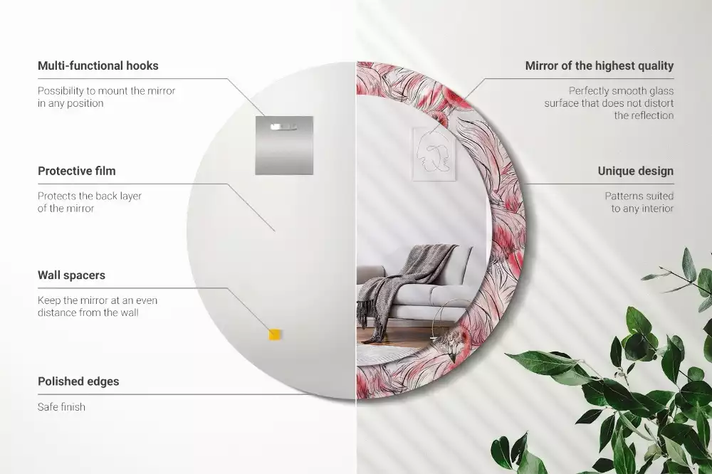 Miroir rond imprimé Flamants roses