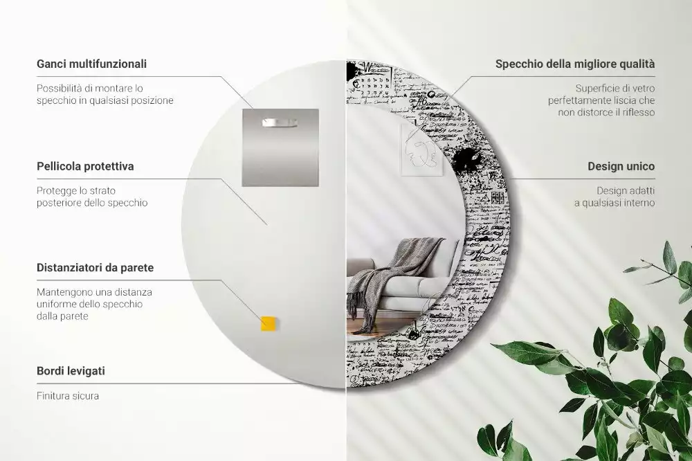 Miroir rond avec décoration Gribouillis