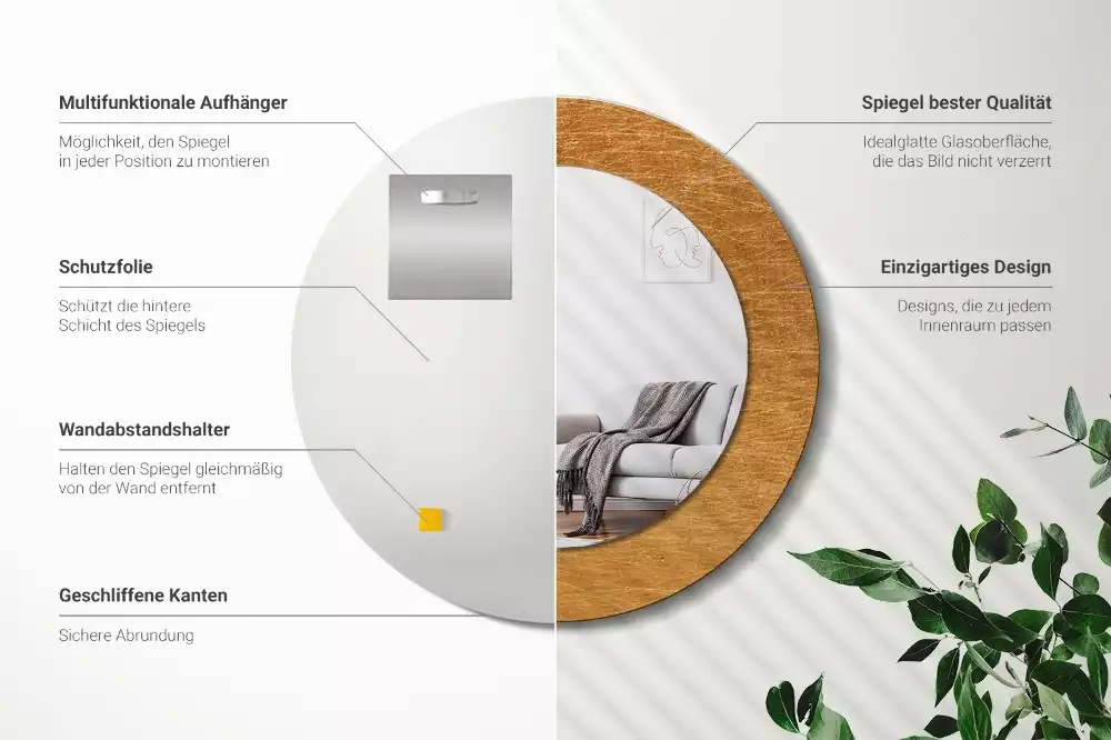 Miroir rond cadre avec impression Style loft vintage