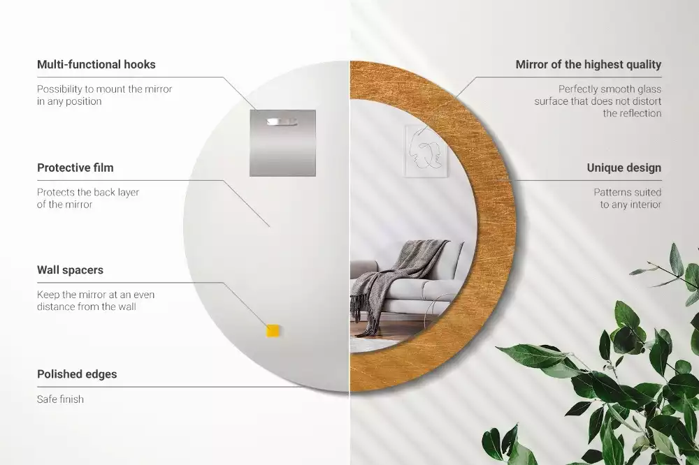 Miroir rond cadre avec impression Style loft vintage